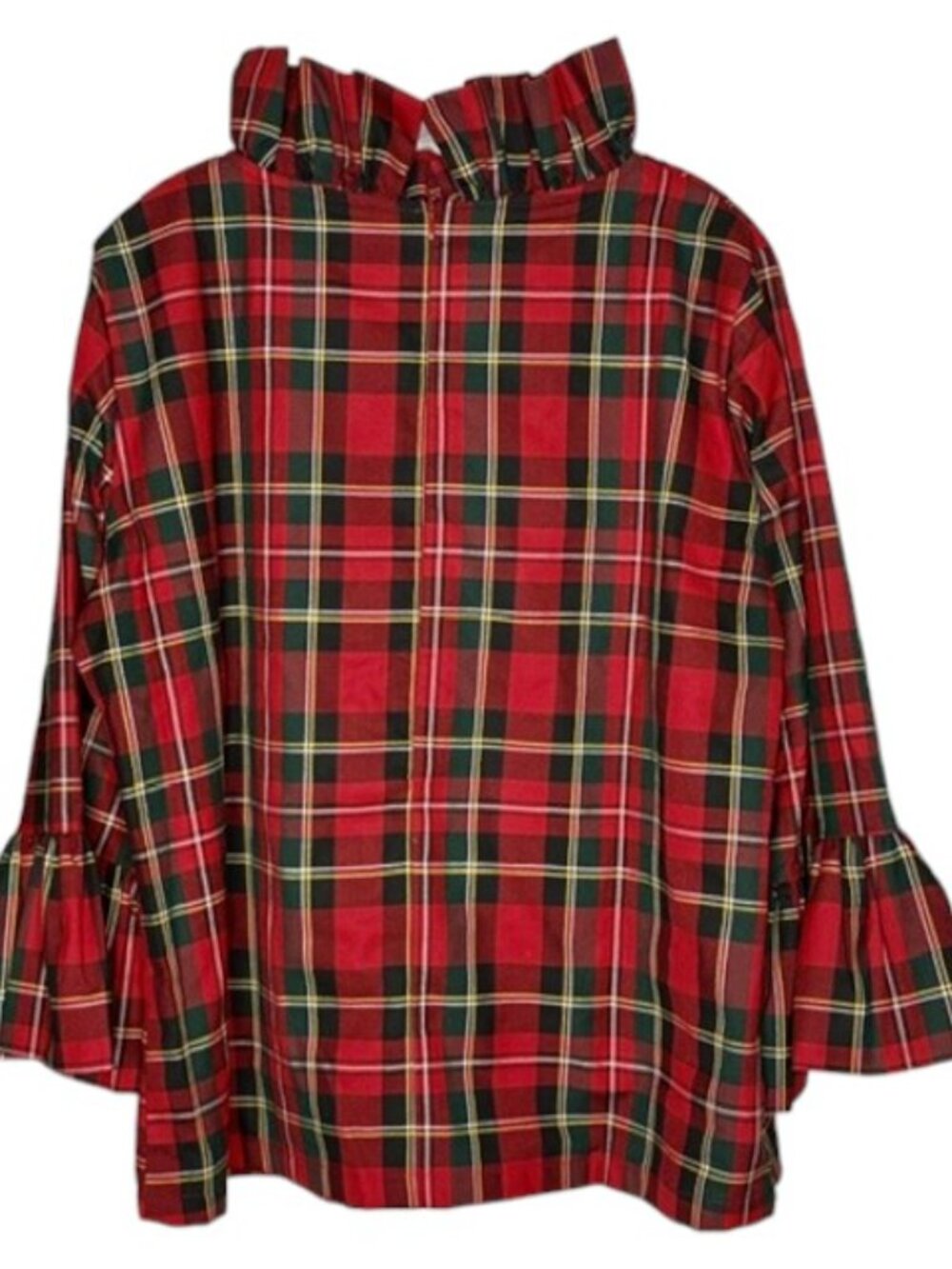 Elizabeth Wilson Katherine Plaid Ruffle Bell Sleeve Top - Red/Blk/Grn/Yel - XXL - Picture 4 of 10